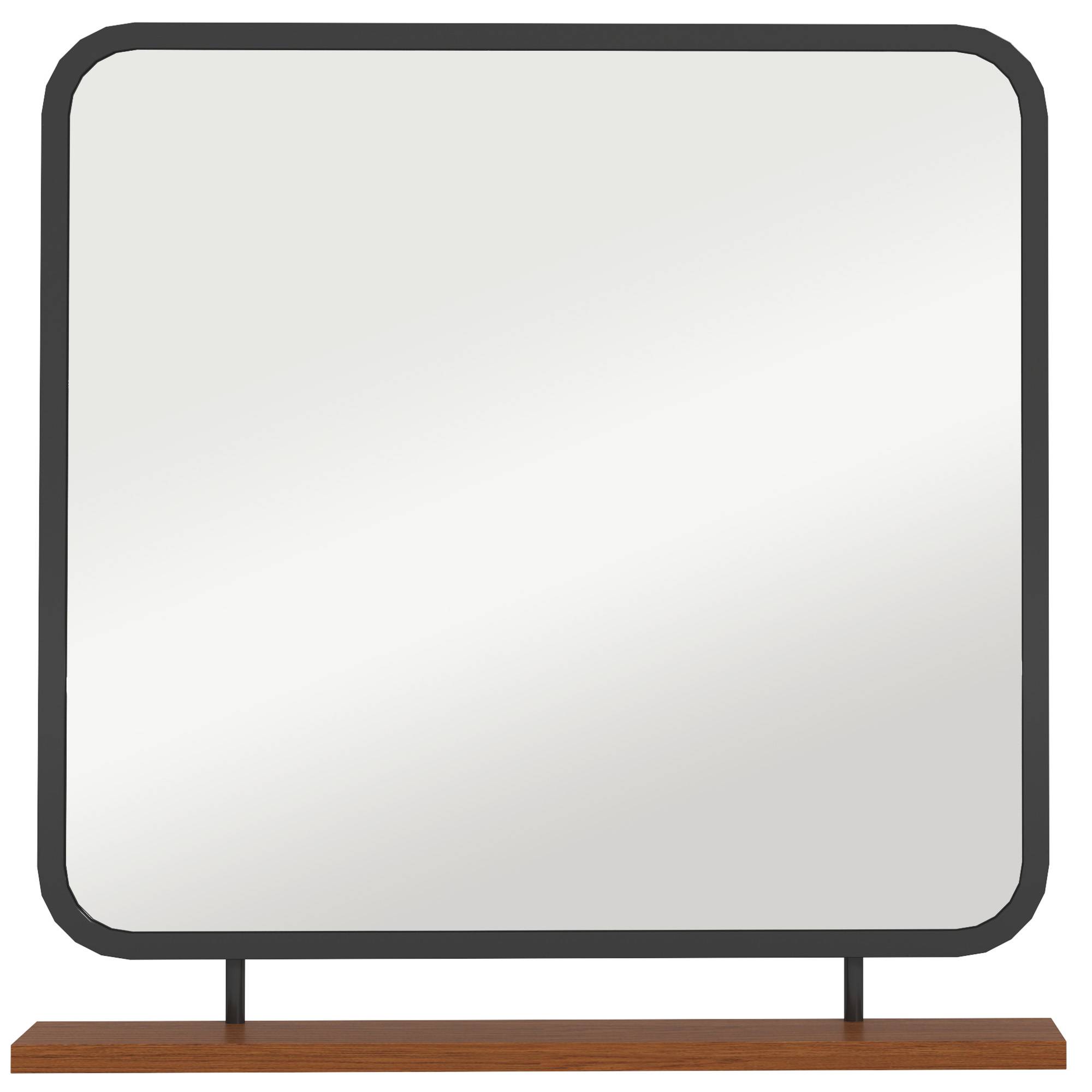 Miroir Mural Métal Bois Entrée Salle de Bain Avec Étagère Rangement Noir 55x55cm - ComfortXL Outdoor Living - Image 2