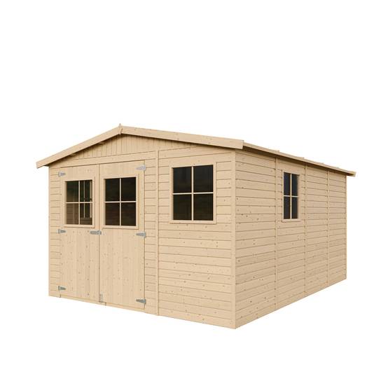 Timbela - Abri de Jardin en Bois Naturel H226x324x416 cm/12 m² - Stockage extérieur avec fenêtres - 17 mm d’épaisseur - Timbela M336 - Image 4