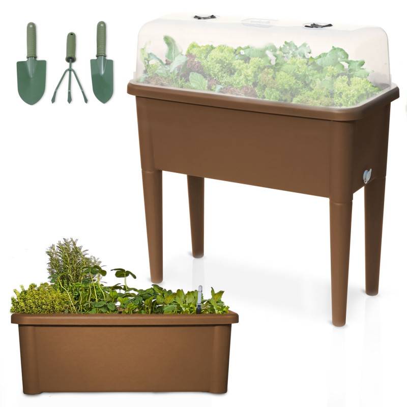 BB Loisir - Carré potager sur pied plastique Marron avec couvercle 76x 66x37cm Jardinière surélevée