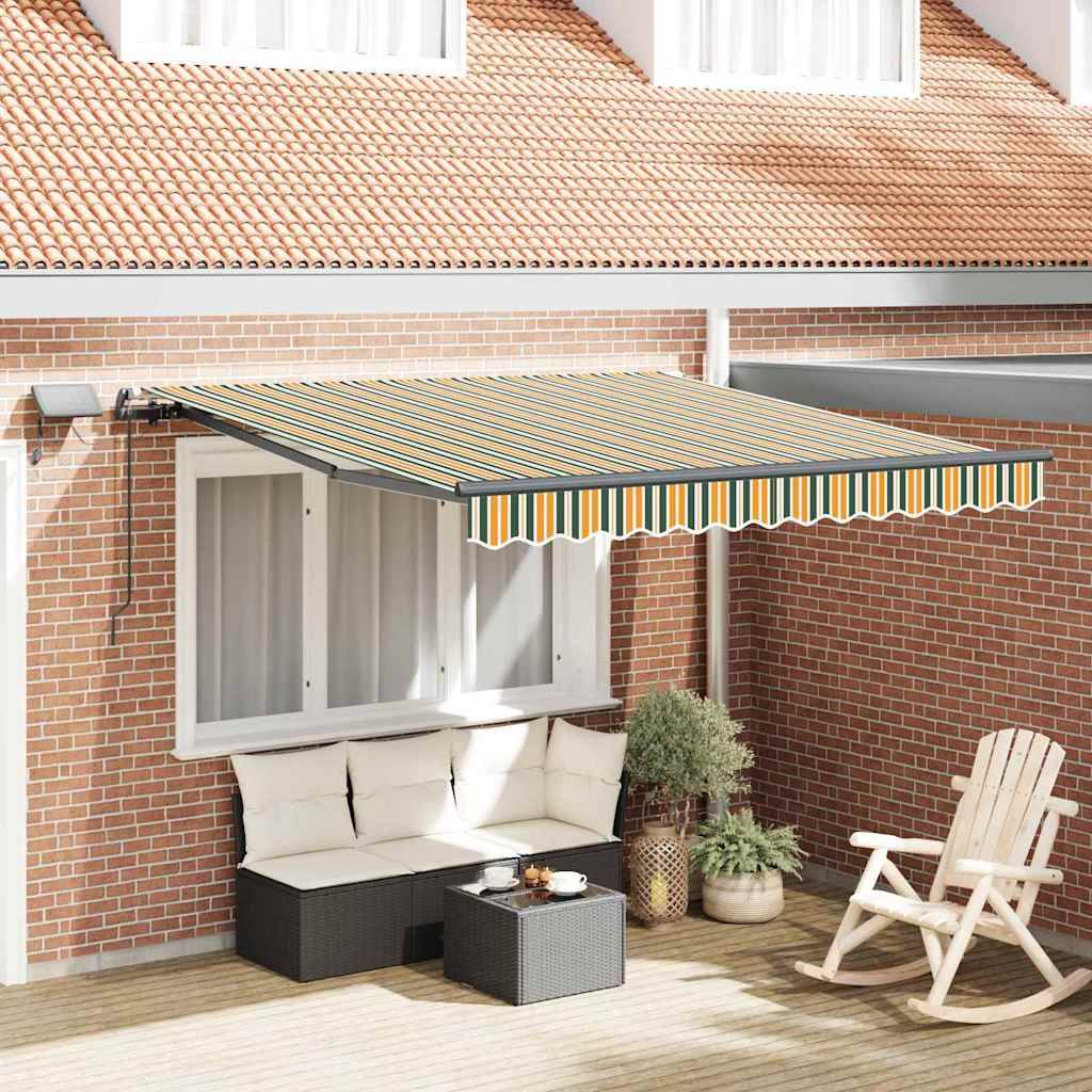 Store Extérieur Rétractable Manuel avec Éclairage LED Toile Anti-UV Vert et Jaune 300x250 cm – ComfortXL Outdoor Living - Image 1
