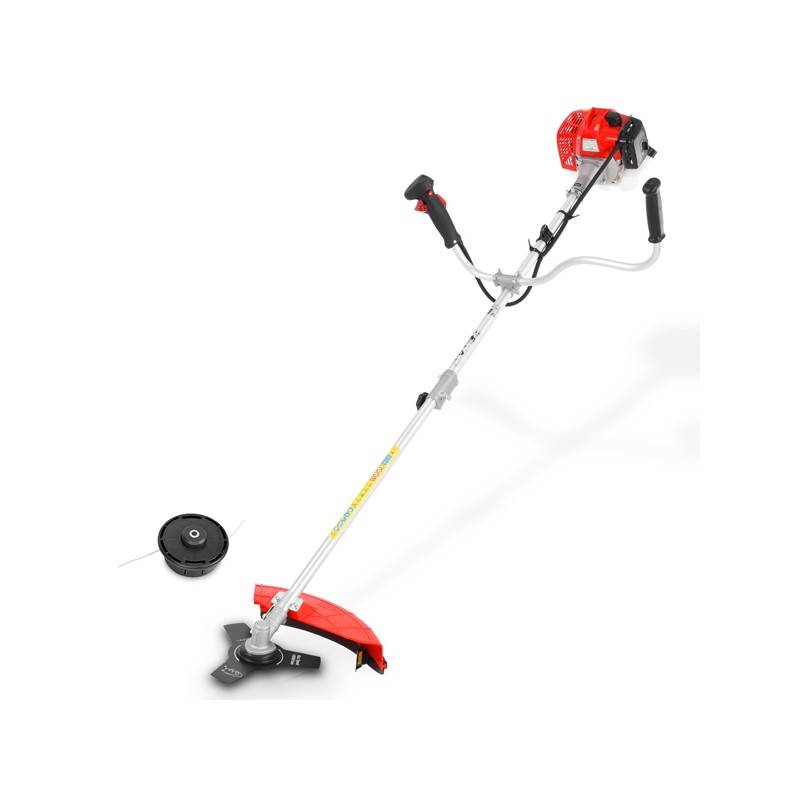 Hecht 128 BTS Debroussailleuse essence systeme de coupe a 2 fils et couteau a 3 dents - Image 1