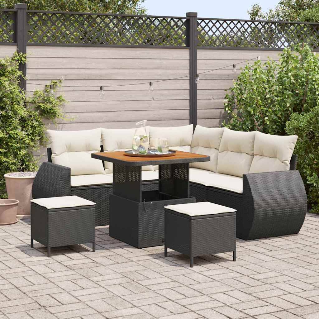 ComfortXL - Canapé de jardin 8 pièces 7 places en polyrotin tressé avec poufs et table inclus Noir – ComfortXL Outdoor Living - Image 1