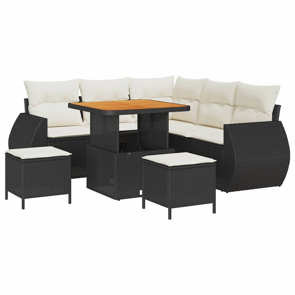 ComfortXL - Canapé de jardin 8 pièces 7 places en polyrotin tressé avec poufs et table inclus Noir – ComfortXL Outdoor Living - Image 2