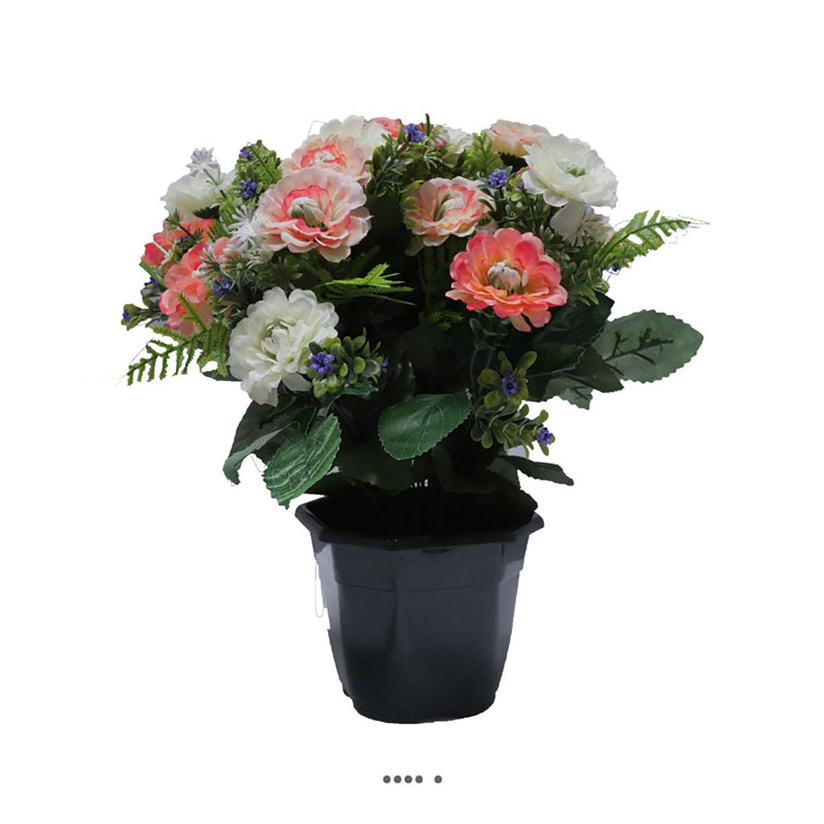 Artificielles - Pot fleurs artificielles pour le cimetière renoncules fleurettes H 36 cm D 30 cm Rose saumon - couleur: Rose saumon - Imagen 1