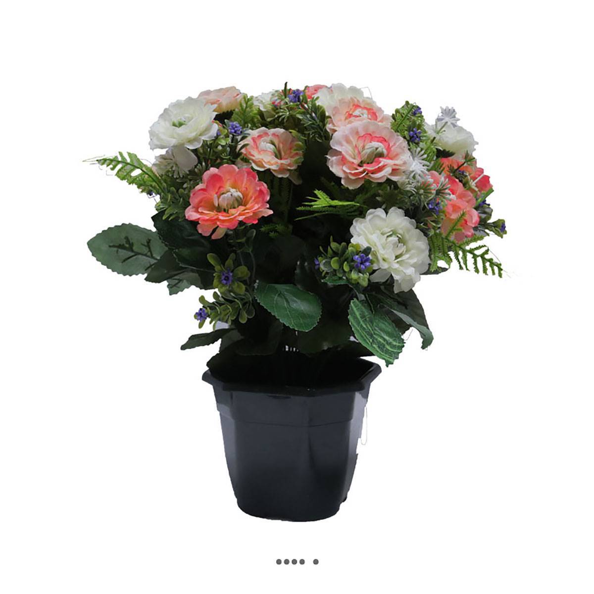 Artificielles - Pot fleurs artificielles pour le cimetière renoncules fleurettes H 36 cm D 30 cm Rose saumon - couleur: Rose saumon - Imagen 2