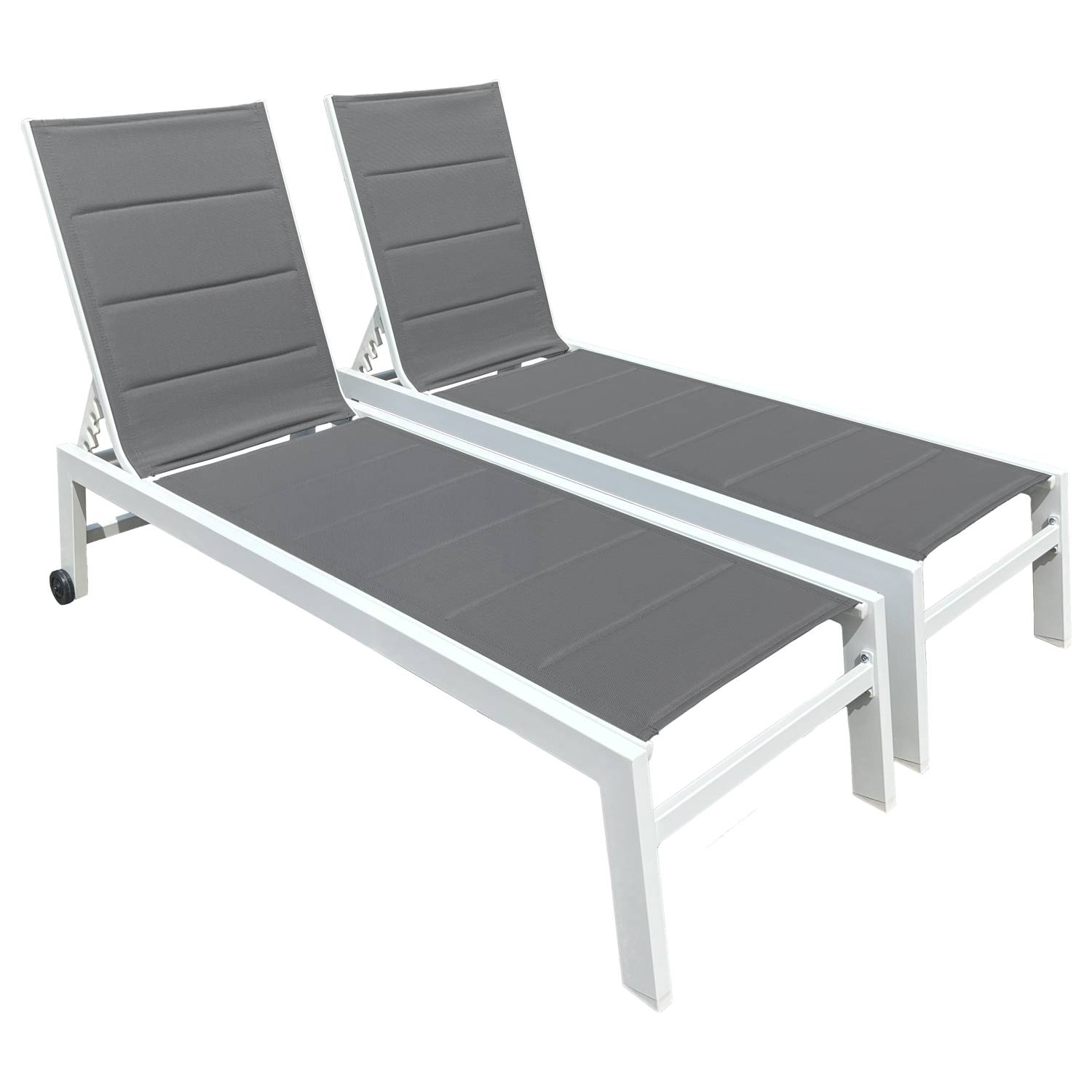 Happy Garden - Lot de 2 bains de soleil BARBADOS en textilène gris - aluminium blanc - HAPPY GARDEN - Imagen 1