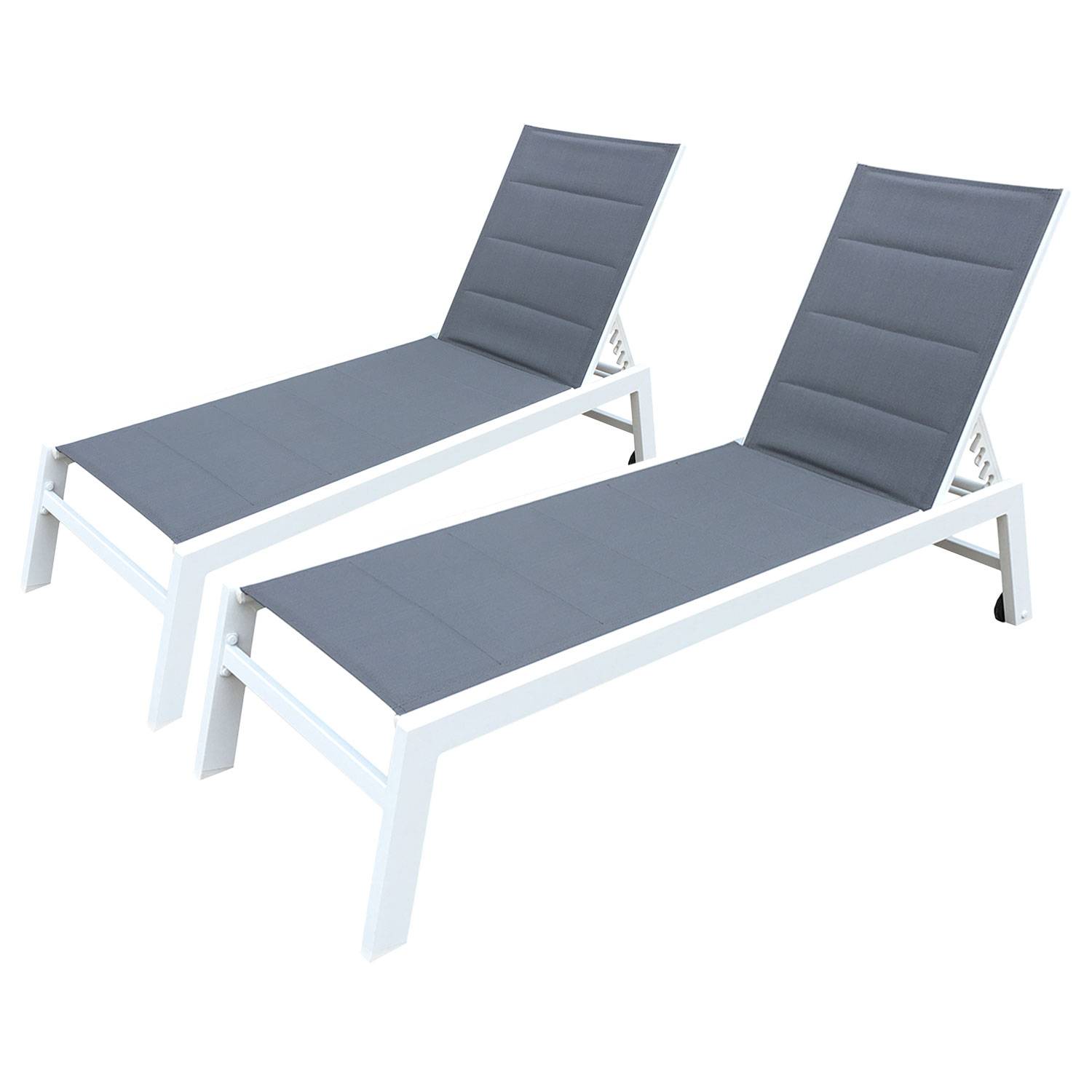 Happy Garden - Lot de 2 bains de soleil BARBADOS en textilène gris - aluminium blanc - HAPPY GARDEN - Image 1