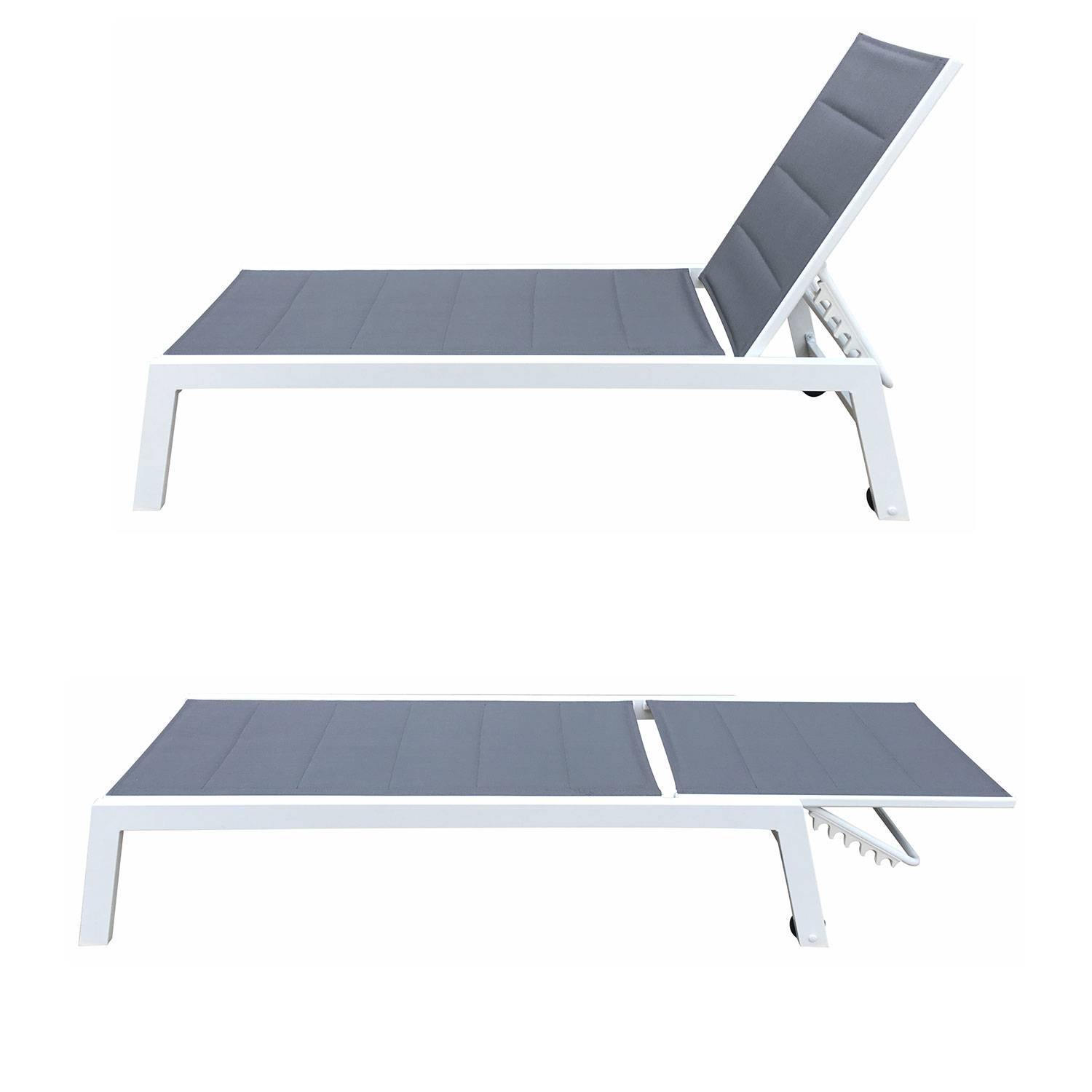 Happy Garden - Lot de 2 bains de soleil BARBADOS en textilène gris - aluminium blanc - HAPPY GARDEN - Image 3