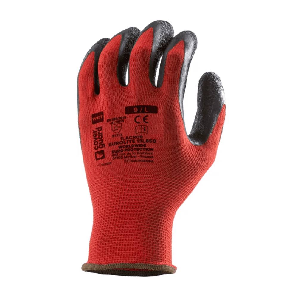 Lot de 10 Gants de travail COVERGUARD EUROLITE 13L850 Rouge / Gris 9 - Image 1