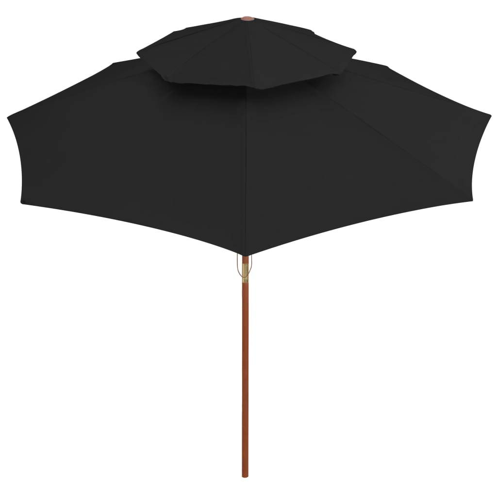 Helloshop26 - Parasol double avec mât en bois 270 cm noir - Imagen 3
