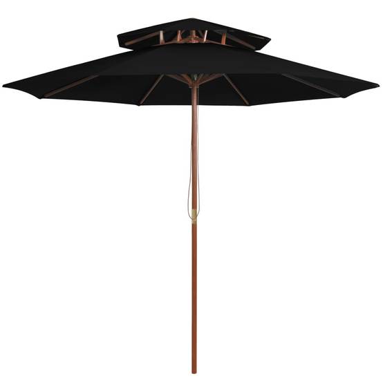 Helloshop26 - Parasol double avec mât en bois 270 cm noir - Imagen 1