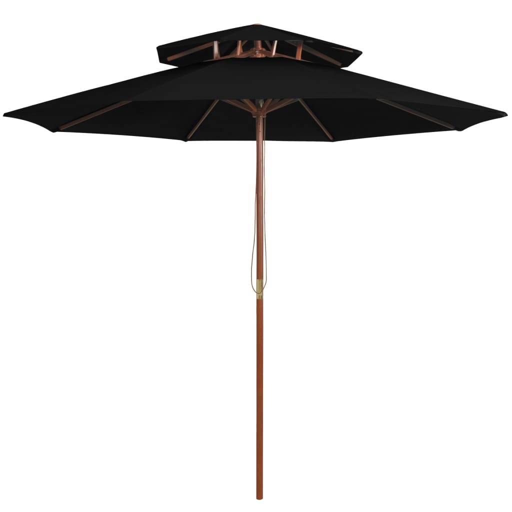Helloshop26 - Parasol double avec mât en bois 270 cm noir - Imagen 1