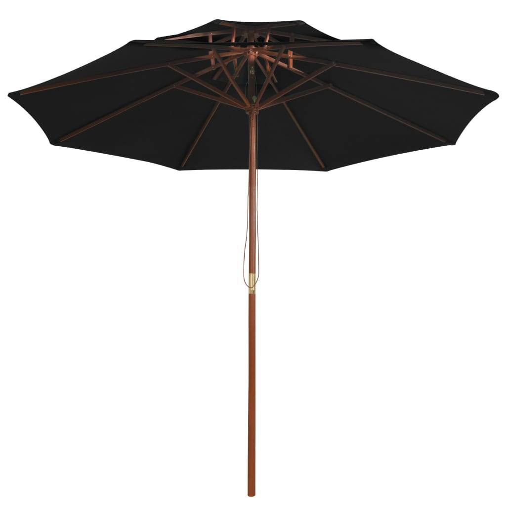 Helloshop26 - Parasol double avec mât en bois 270 cm noir - Imagen 2