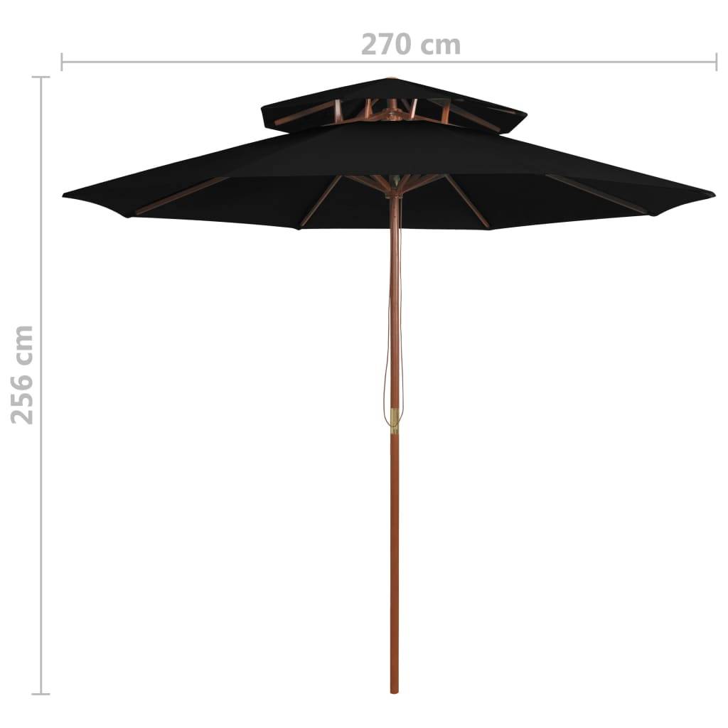 Helloshop26 - Parasol double avec mât en bois 270 cm noir - Imagen 6