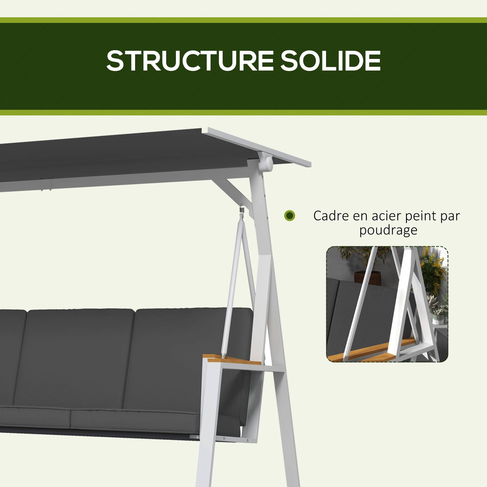 Balancelle de jardin 3 places acier maille respirante matelas toit réglable gris foncé - ComfortXL Outdoor Living - Image 9