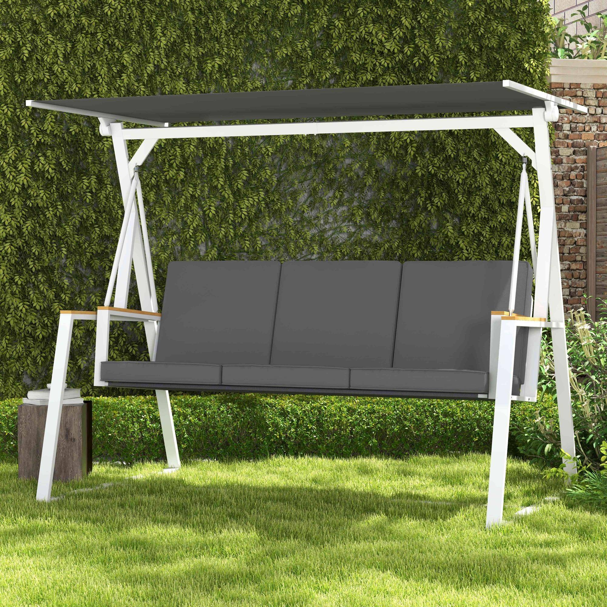 Balancelle de jardin 3 places acier maille respirante matelas toit réglable gris foncé - ComfortXL Outdoor Living - Image 3