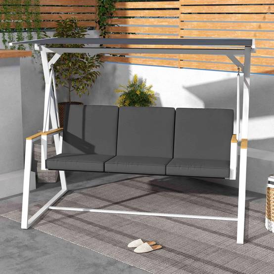 Balancelle de jardin 3 places acier maille respirante matelas toit réglable gris foncé - ComfortXL Outdoor Living - Image 4