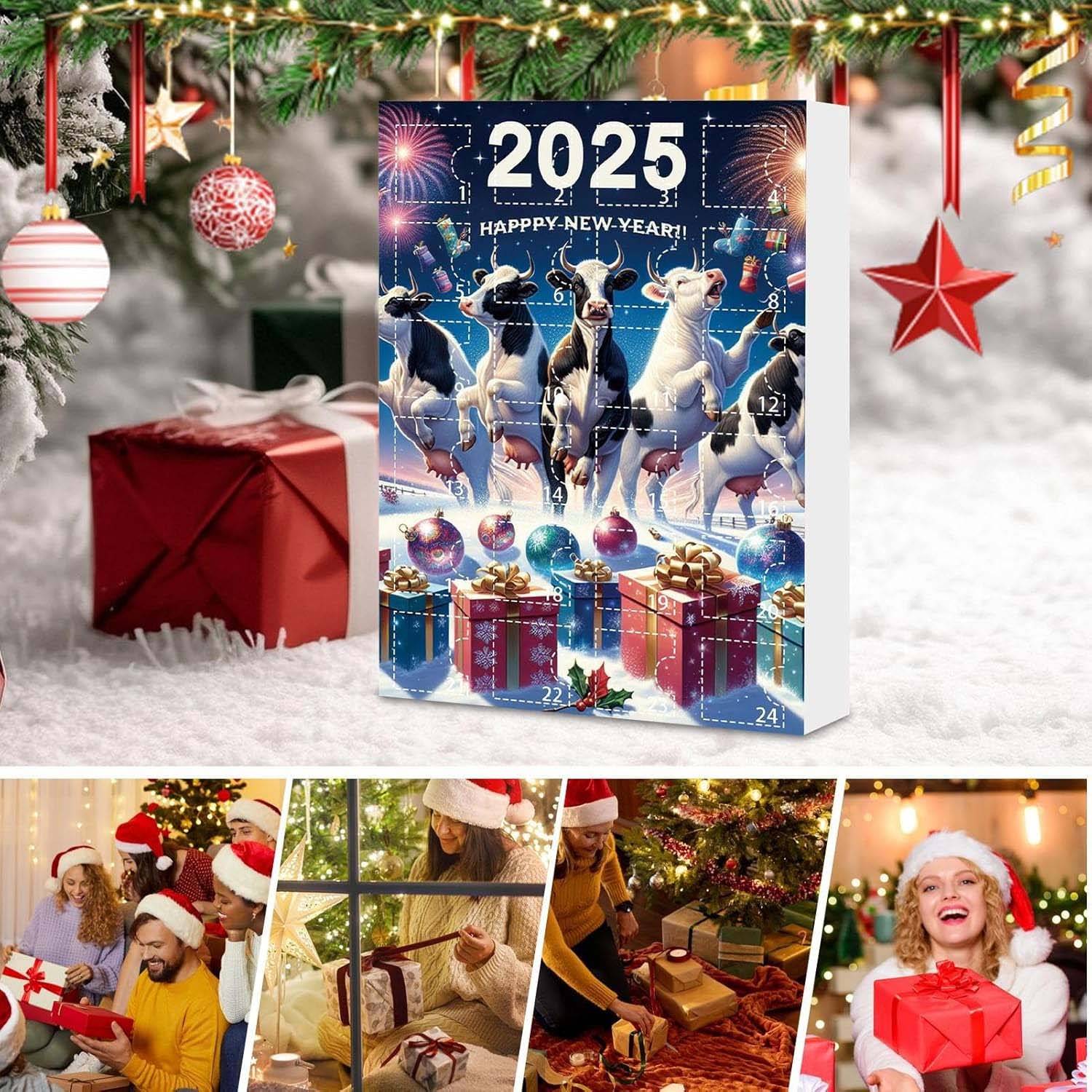 Calendrier de l’Avent de Noël 2025 vache cartoon blind box, 24 pendentifs mignons, décoration sapin Noël, cadeaux, fêtes et voiture - Imagen 6