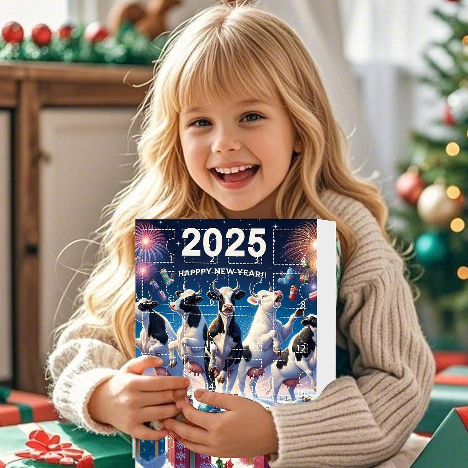 Calendrier de l’Avent de Noël 2025 vache cartoon blind box, 24 pendentifs mignons, décoration sapin Noël, cadeaux, fêtes et voiture - Imagen 5