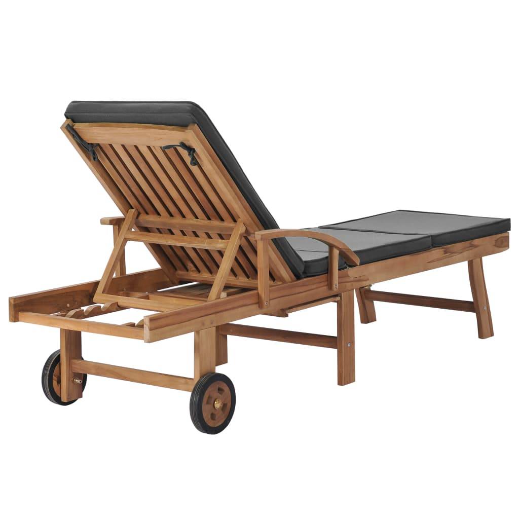 Helloshop26 - Lot de deux chaises longues 195 cm et coussins bois de teck solide gris foncé - Imagen 5