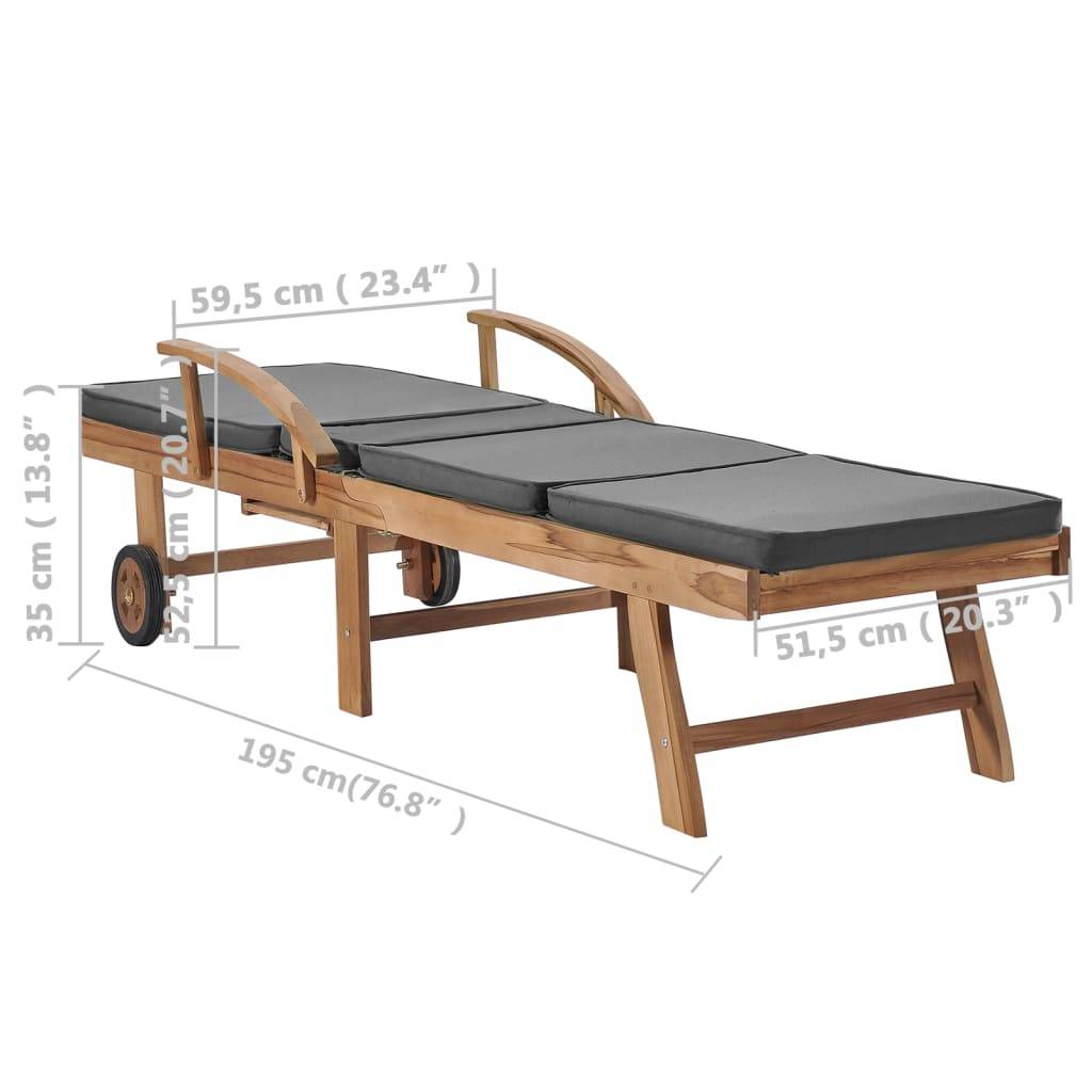 Helloshop26 - Lot de deux chaises longues 195 cm et coussins bois de teck solide gris foncé - Imagen 9