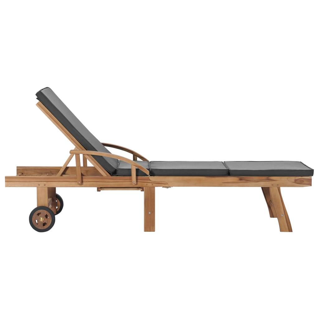 Helloshop26 - Lot de deux chaises longues 195 cm et coussins bois de teck solide gris foncé - Imagen 4