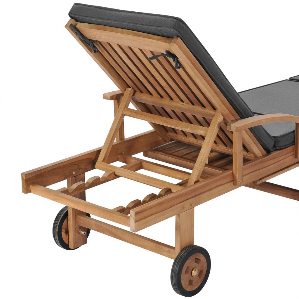 Helloshop26 - Lot de deux chaises longues 195 cm et coussins bois de teck solide gris foncé - Imagen 8