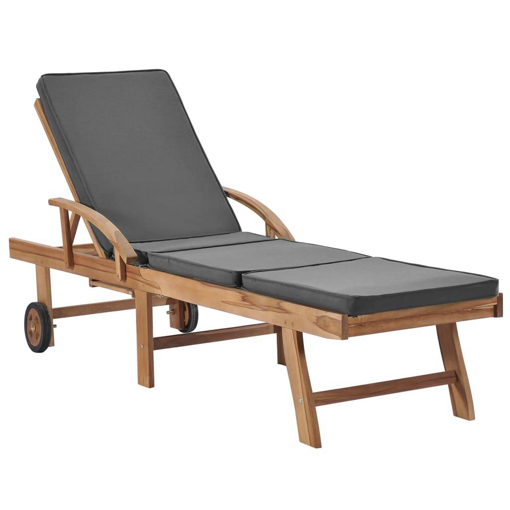 Helloshop26 - Lot de deux chaises longues 195 cm et coussins bois de teck solide gris foncé - Imagen 2