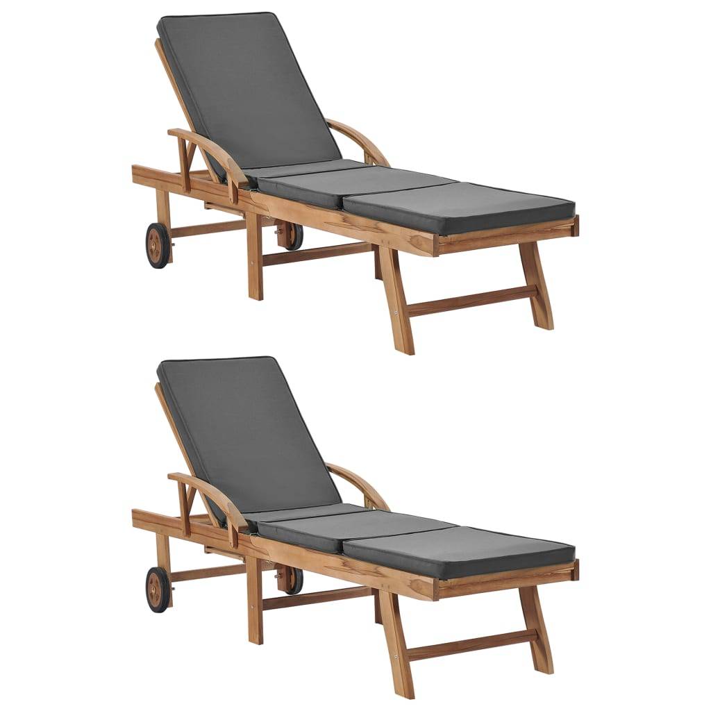 Helloshop26 - Lot de deux chaises longues 195 cm et coussins bois de teck solide gris foncé - Imagen 1