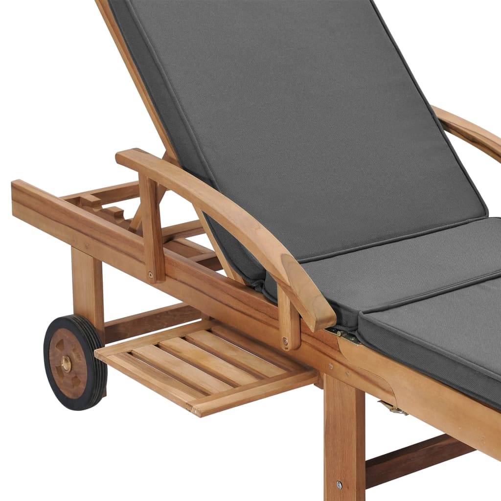 Helloshop26 - Lot de deux chaises longues 195 cm et coussins bois de teck solide gris foncé - Imagen 7