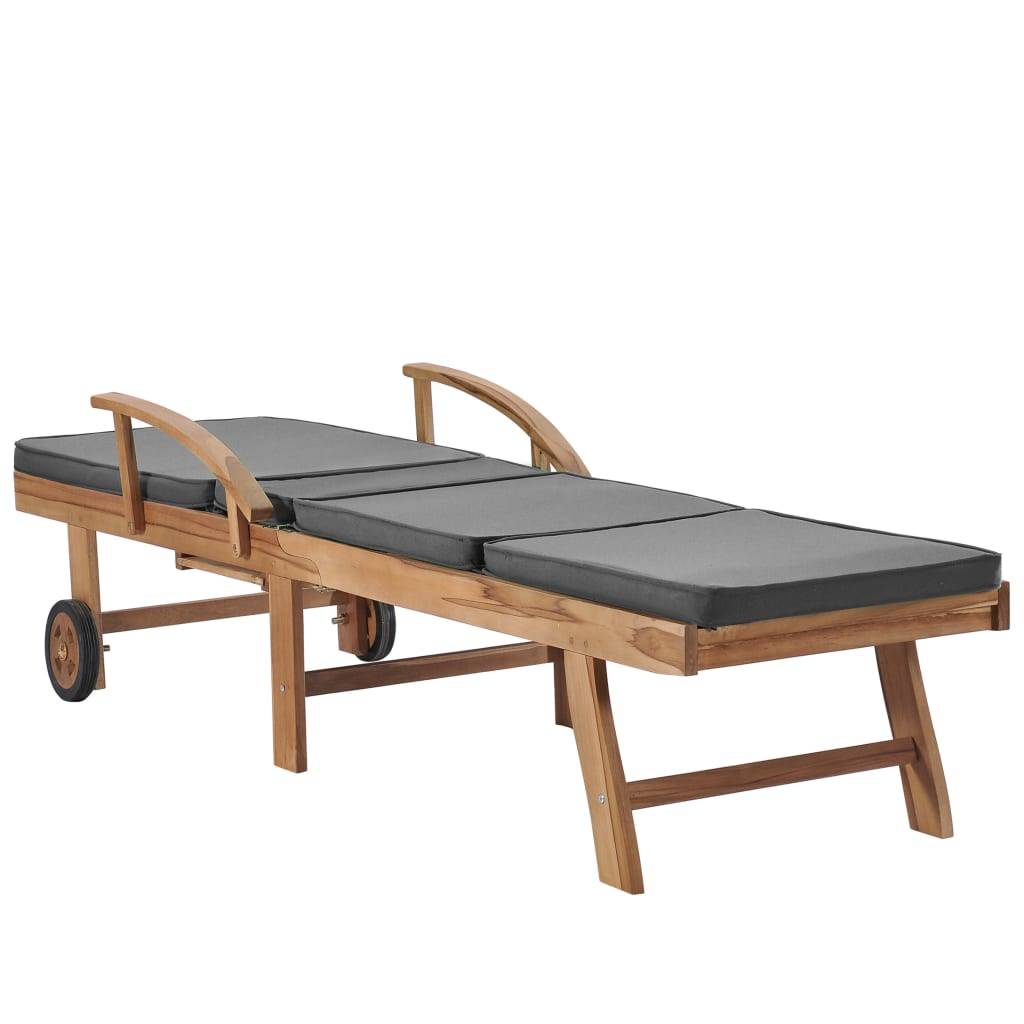 Helloshop26 - Lot de deux chaises longues 195 cm et coussins bois de teck solide gris foncé - Imagen 6