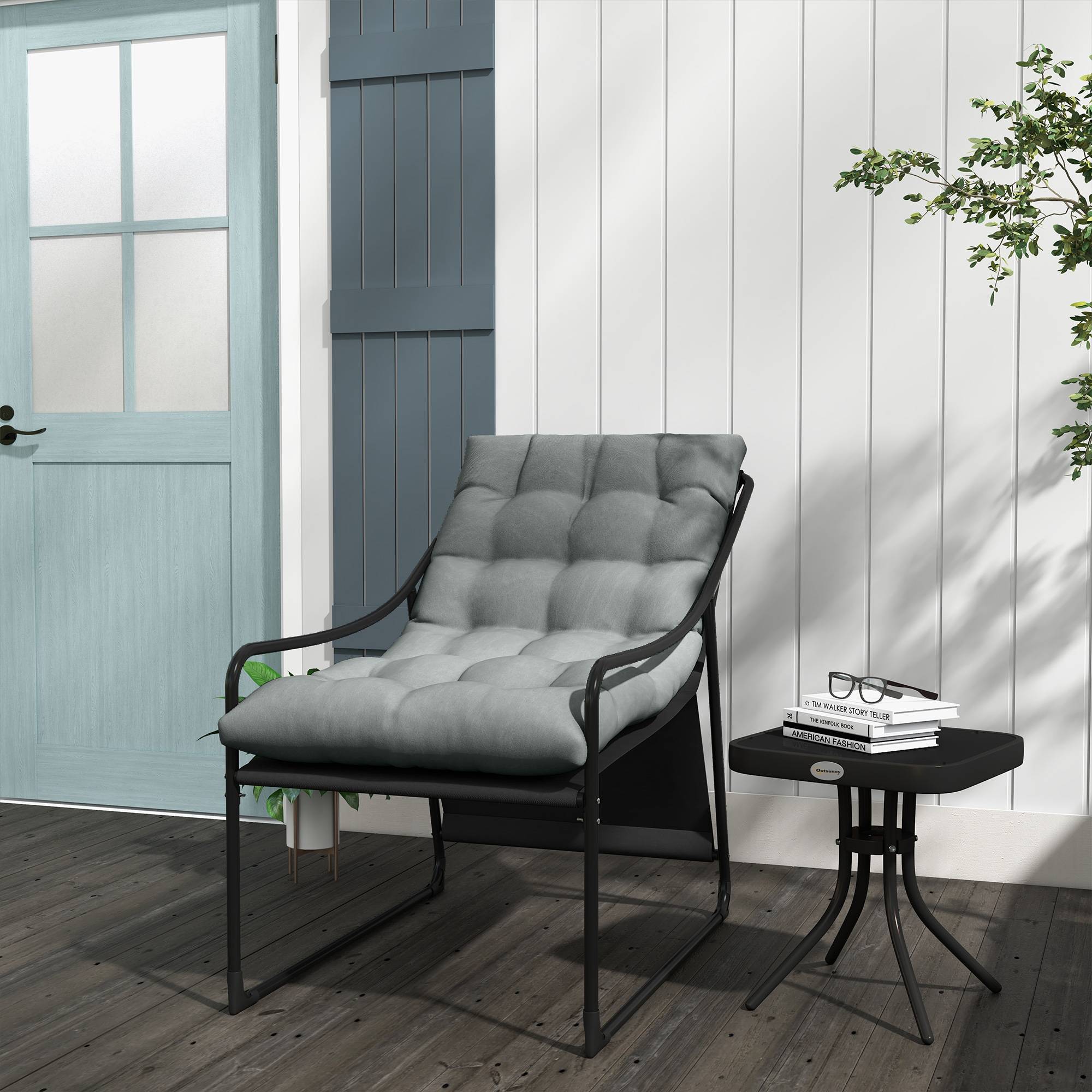 Fauteuil de jardin acier gris noir 62 x 110 x 88 cm - PANGIVO - Image 3