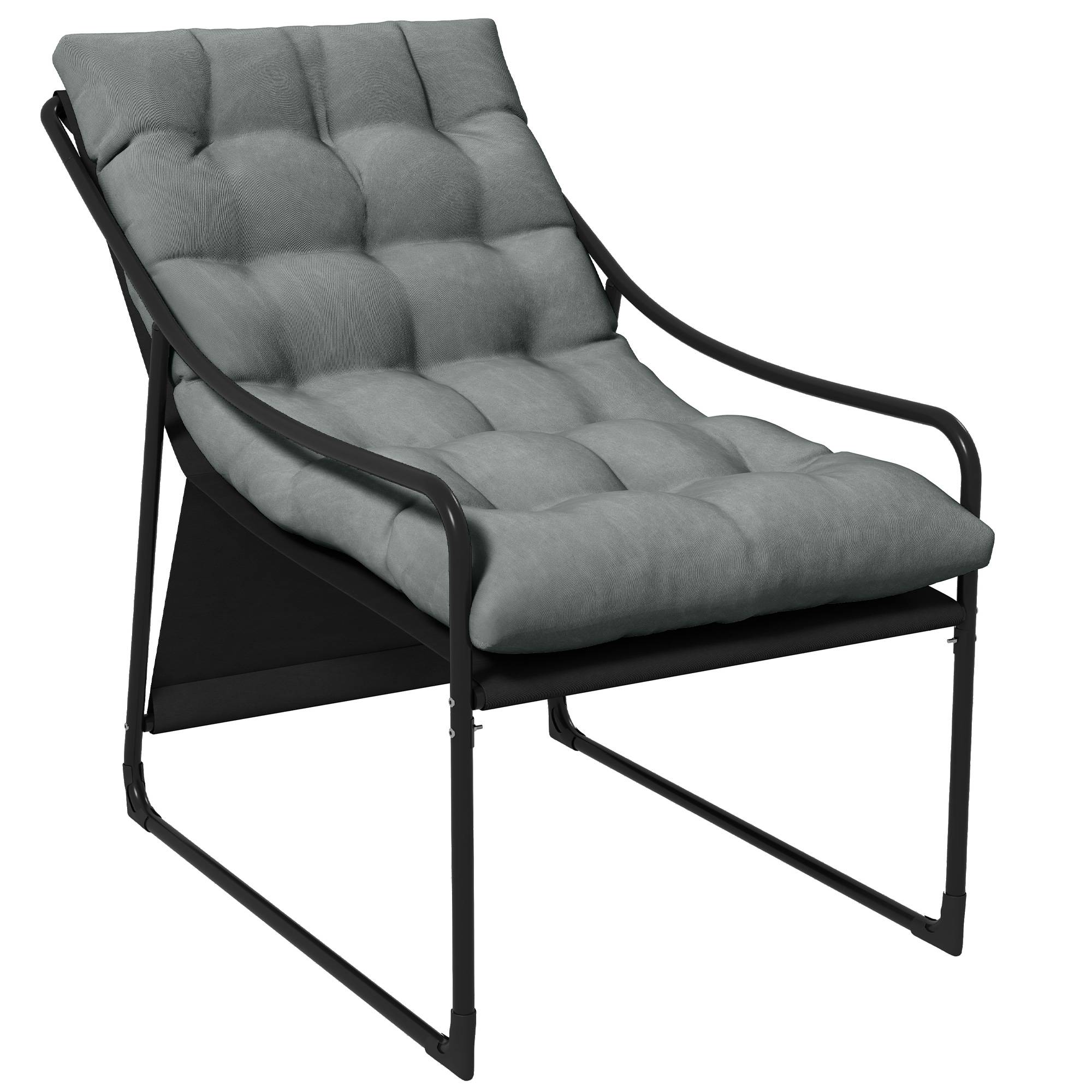 Fauteuil de jardin acier gris noir 62 x 110 x 88 cm - PANGIVO