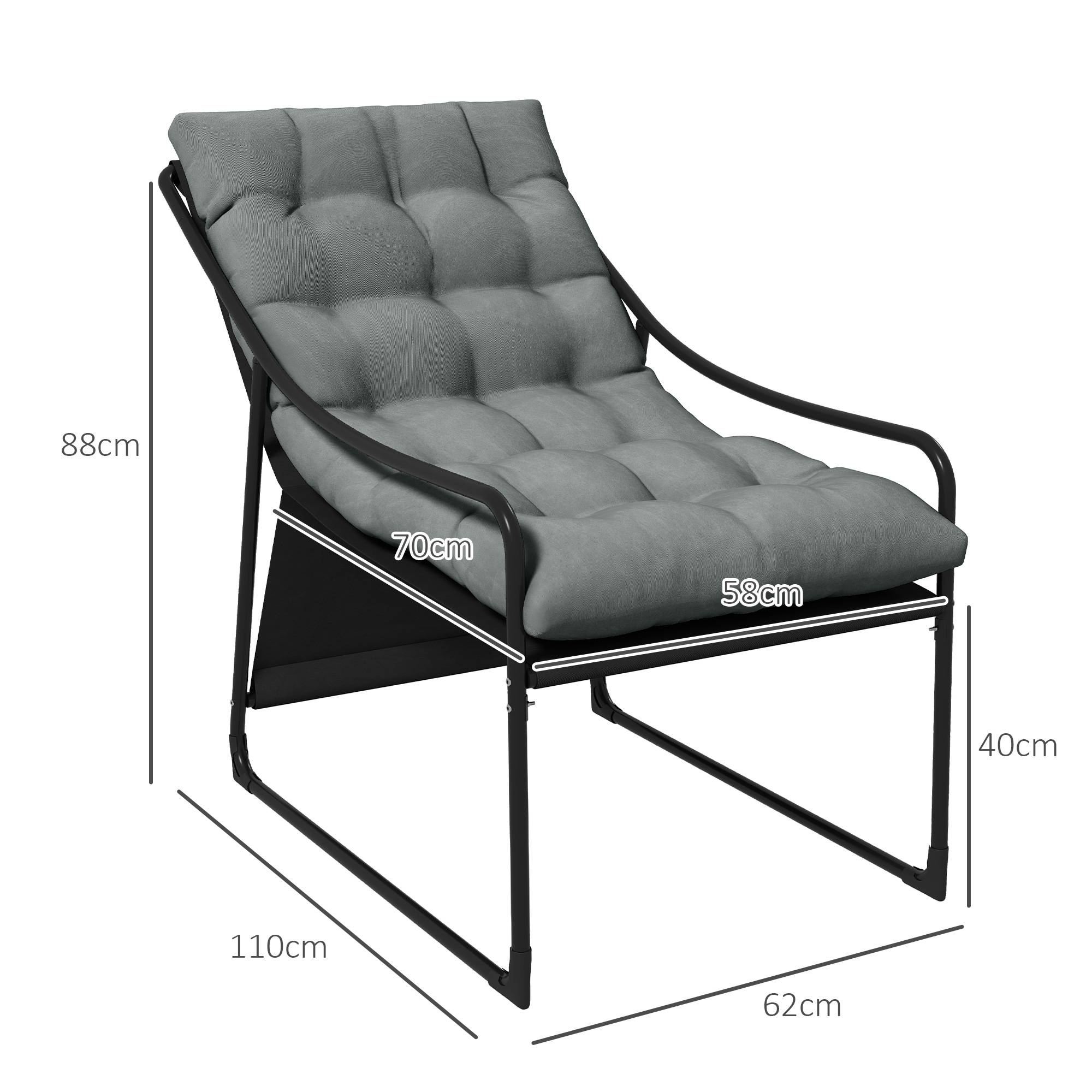 Fauteuil de jardin acier gris noir 62 x 110 x 88 cm - PANGIVO - Image 5