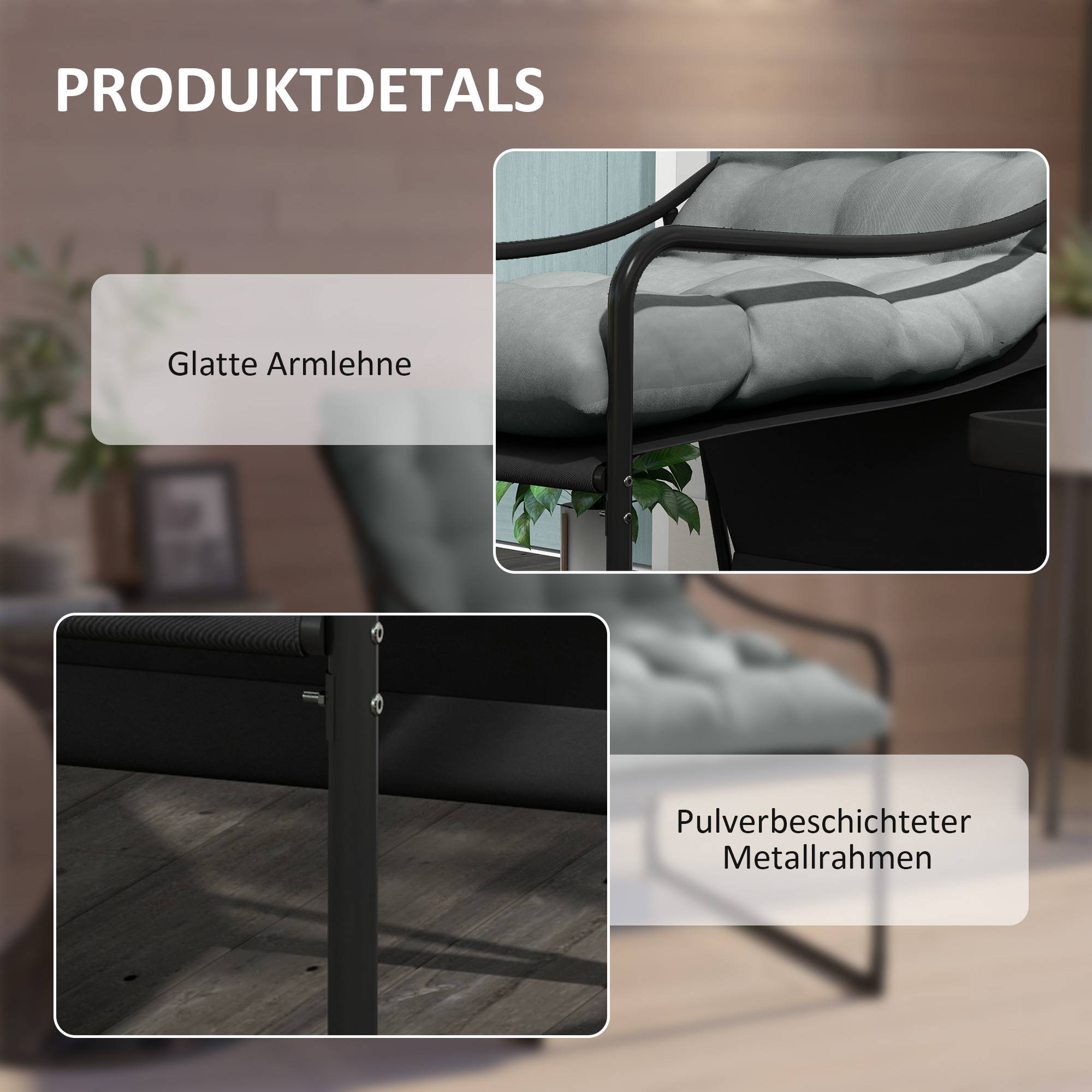 Fauteuil de jardin acier gris noir 62 x 110 x 88 cm - PANGIVO - Image 7