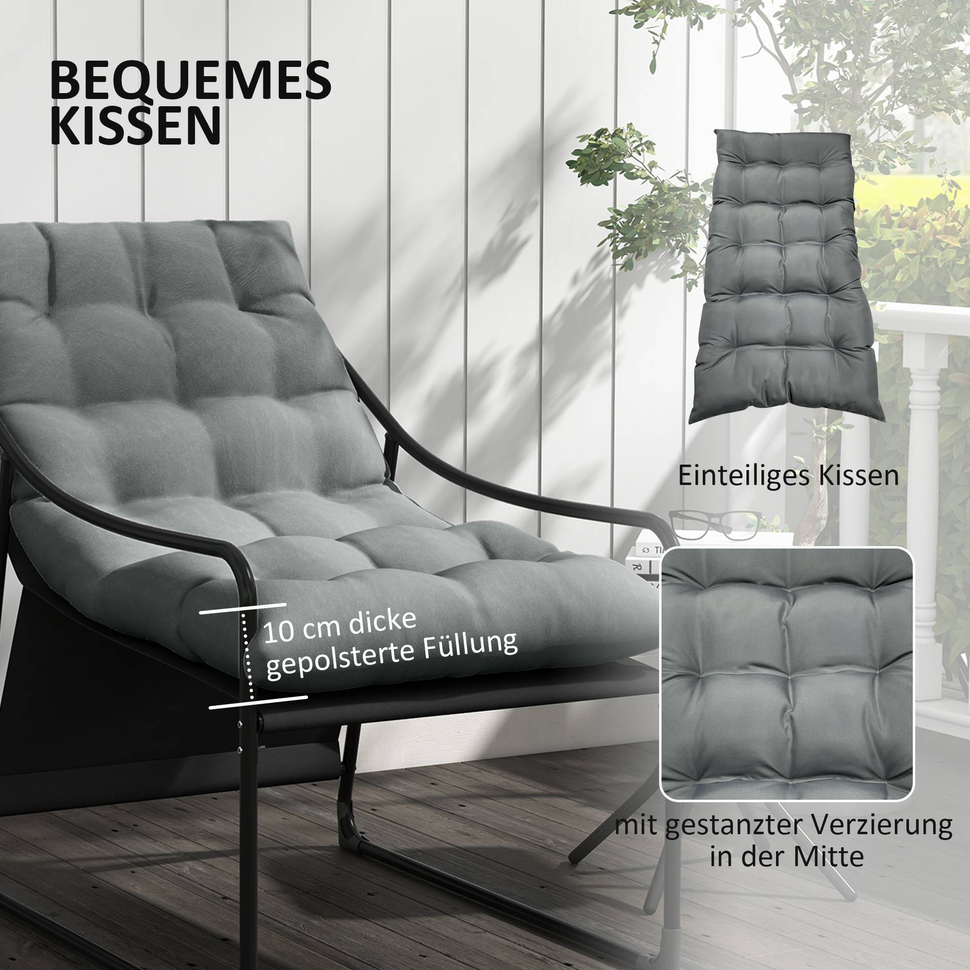 Fauteuil de jardin acier gris noir 62 x 110 x 88 cm - PANGIVO - Image 6