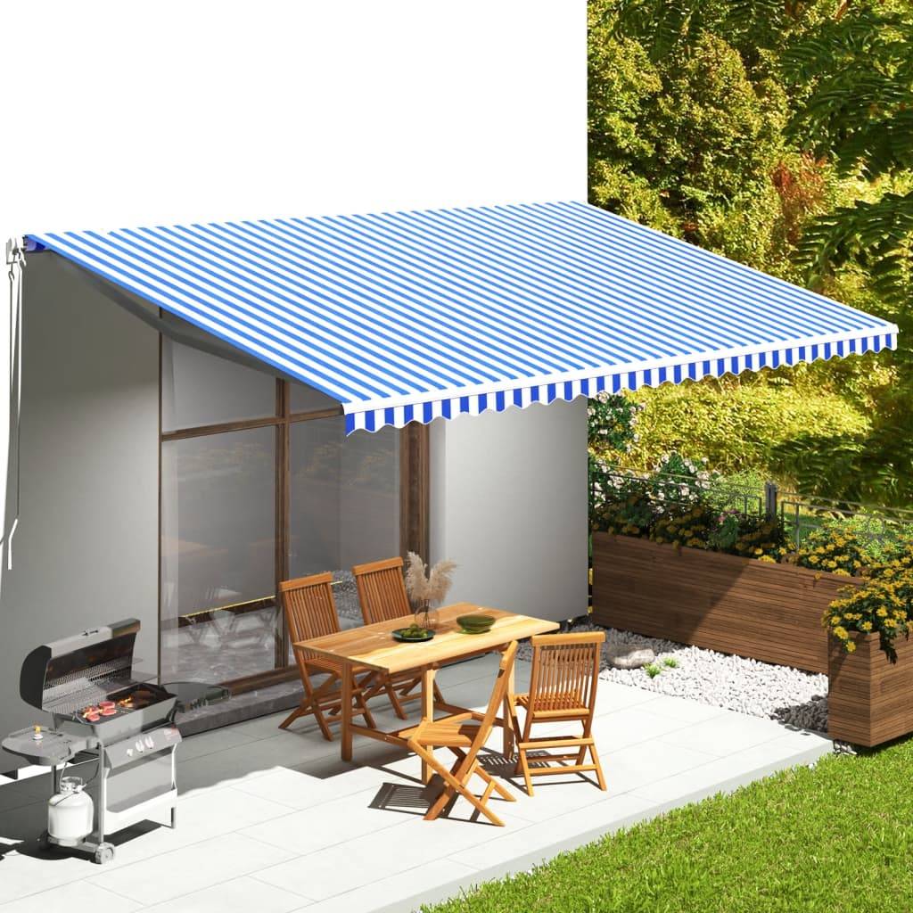 Grande Toile de Rechange pour Store Banne 6m en Polyester Résistant Bleu et Blanc pour Cadre 6x3.5 m – ComfortXL Outdoor Living - Image 1