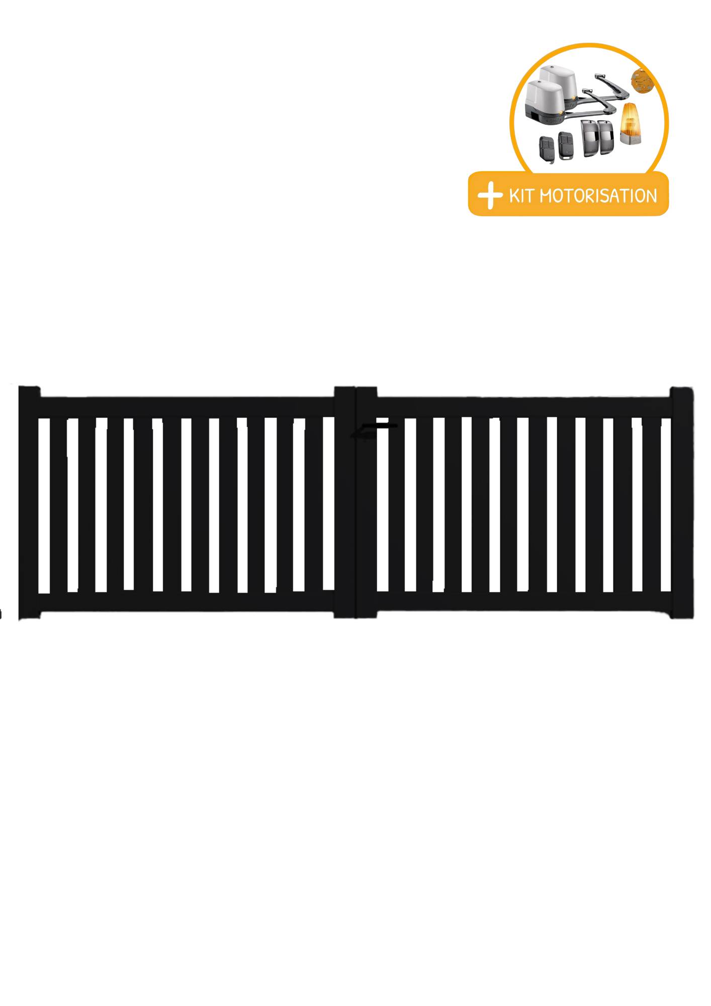 Portail Packit - Portail alu battant ajouré en kit +MOT dim. L.4000 (entre piliers) X H.1200 mmMOT LOCKYVIA (à bras)  Noir (RAL 9005)