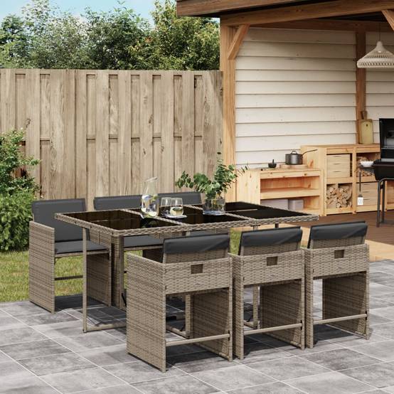 ComfortXL - Salon de jardin encastrable 7p Résine tressée Table verre trempé Gris – ComfortXL Outdoor Living - Image 1