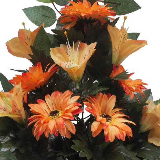 Jardinière fleurs artificielles gerbera, Alstromeria et Ficus Orange pour la Toussaint - couleur: Orange - Image 3