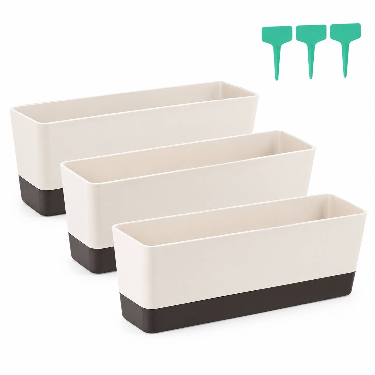 Lot de 3 Pots de Fleurs Rectangulaire Plastique Avec Plateau Drainage Etiquette Identification
