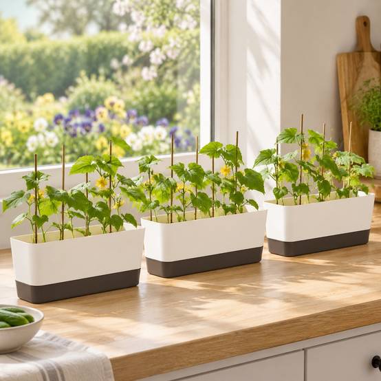 Lot de 3 Pots de Fleurs Rectangulaire Plastique Avec Plateau Drainage Etiquette Identification - Image 5