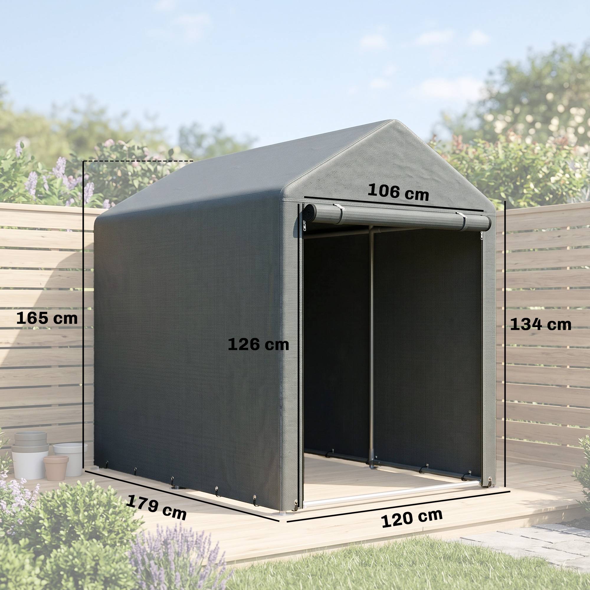 Tente pour vélo et moto 1,2 x 1,8 x 1,65 m, 2 pièces, porte zippée, imperméable, résistante aux UV, gris foncé - Image 5