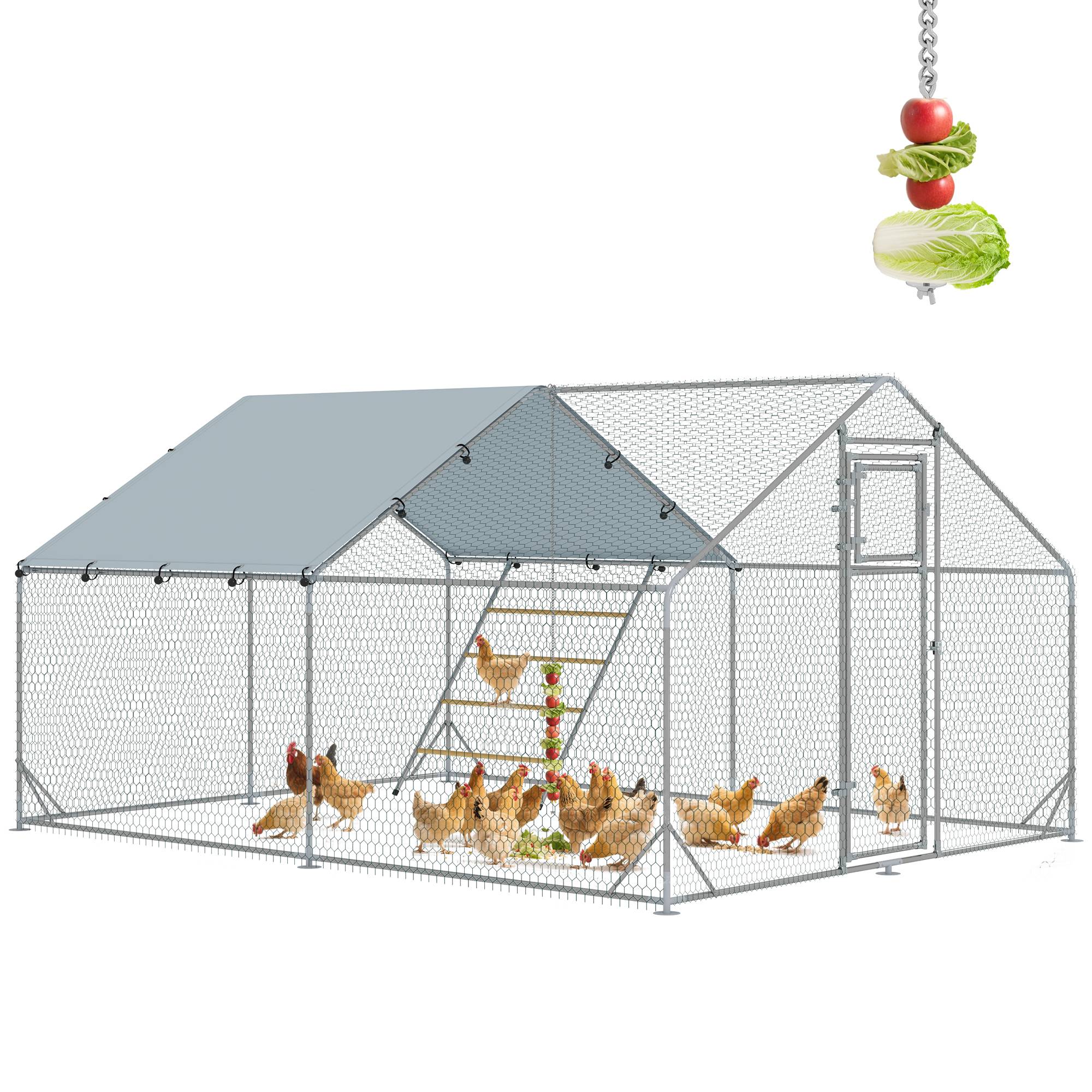 Poulailler de 12 m² pour 12 à 18 poules, avec toit étanche, mangeoire et perchoir, 3 x 4 x 1,9 m, argent