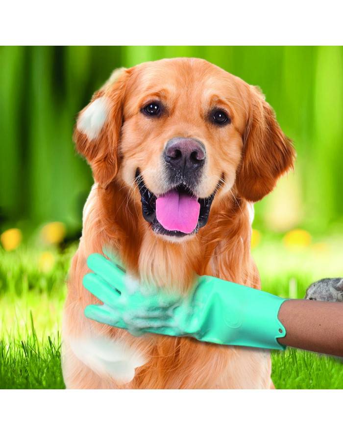 Autre - Gant de toilettage pour animaux en silicone  | Vert | Adulte | Nettoie et brosse sans douleur- VENTEO - Image 2
