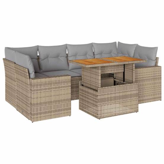 Salon de jardin 7 places beige avec accoudoirs résine tressée et bois table et rangements – ComfortXL Outdoor Living - Image 2