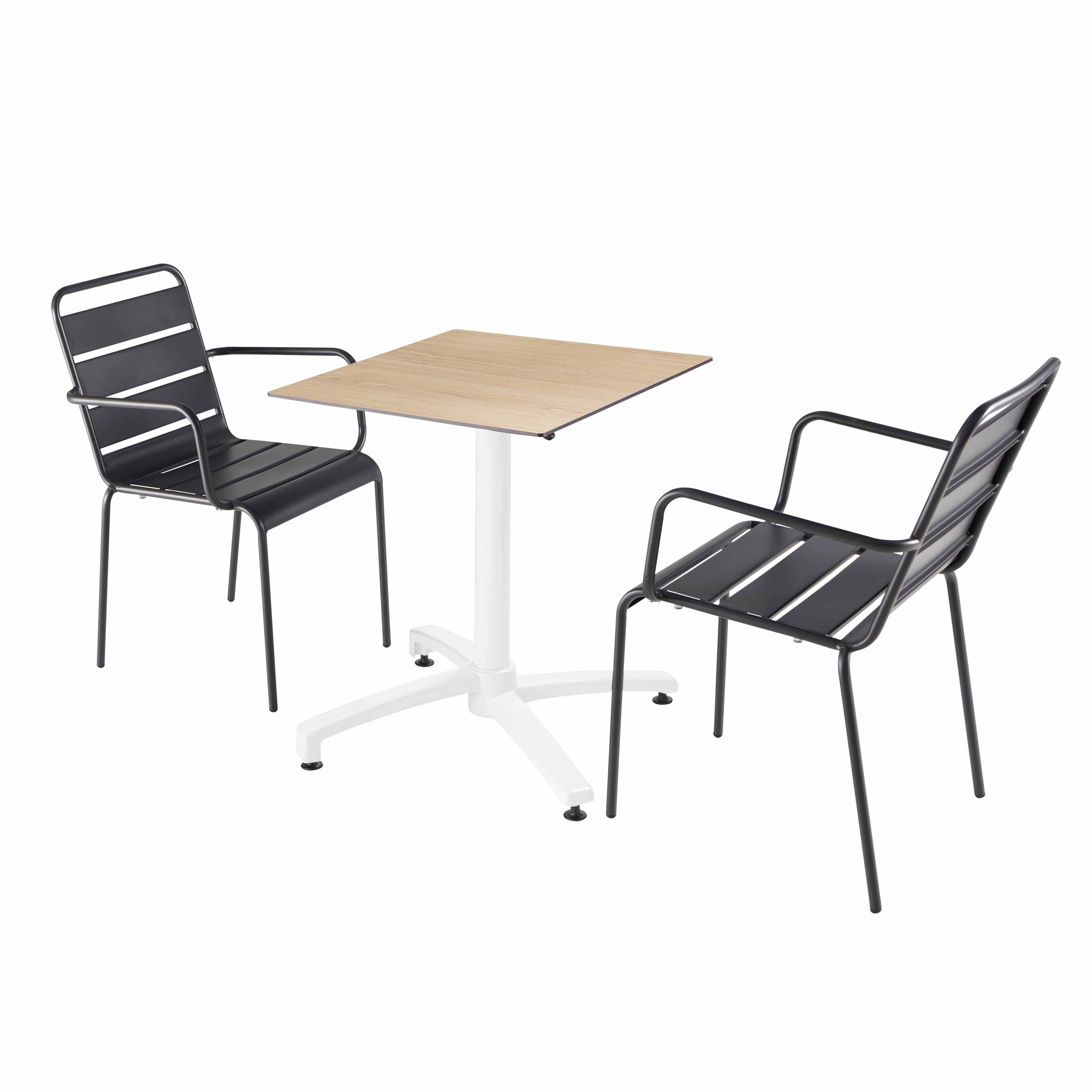 Oviala - Ensemble table de terrasse chêne et 2 fauteuils gris  - Oviala - Imagen 1