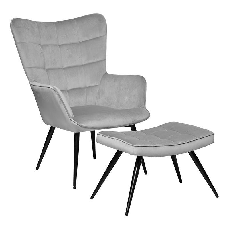 Atmosphera - Fauteuil et tabouret velours Ermine gris Atmosphera - Image 1