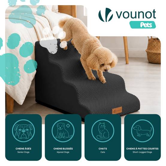 Vounot - Escalier pour chien et chat en mousse haute densite et housse lavable 72x40x50cm noir - Image 2