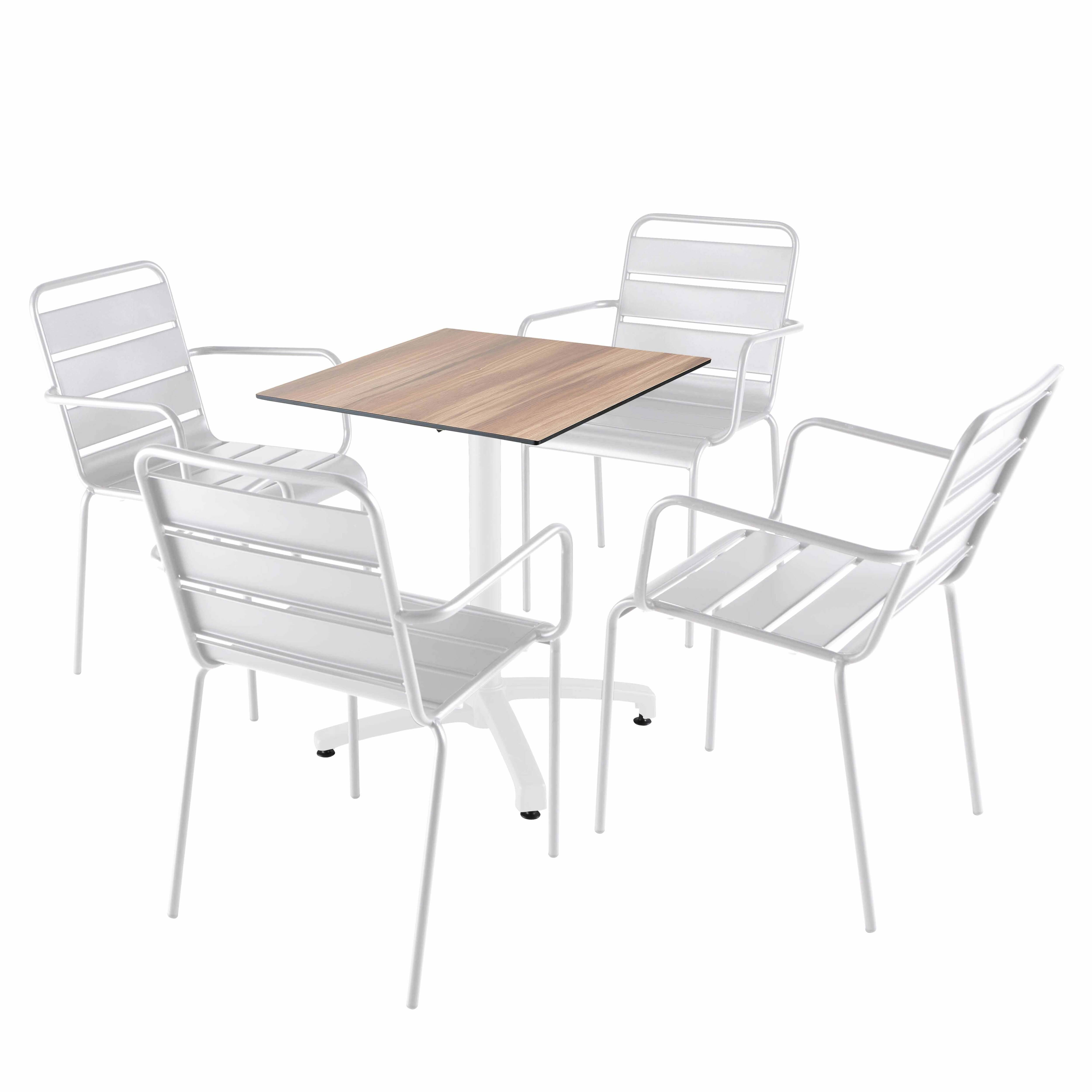 Oviala - Ensemble table 60 cm chêne foncé et 4 chaises en métal blanc - Oviala - Imagen 1